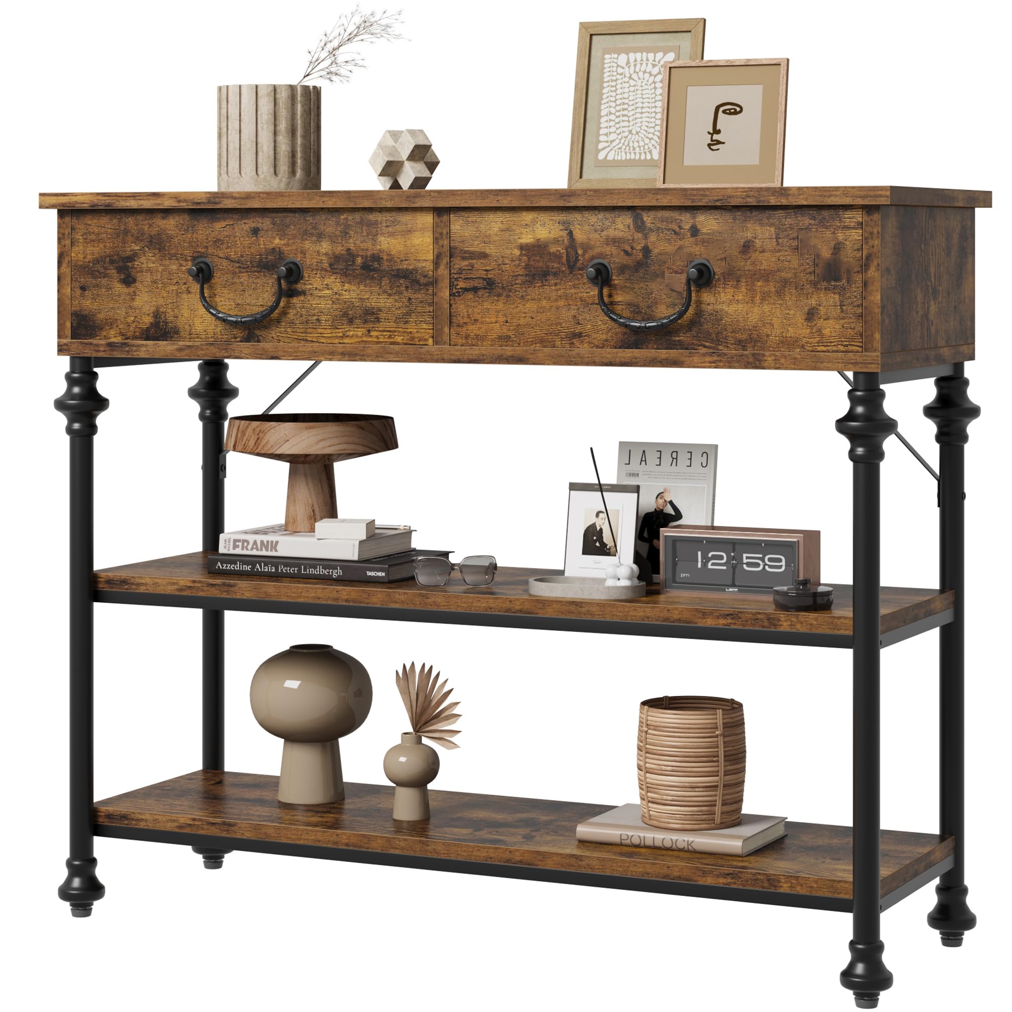 Hithos Industrial Console Table With Drawers