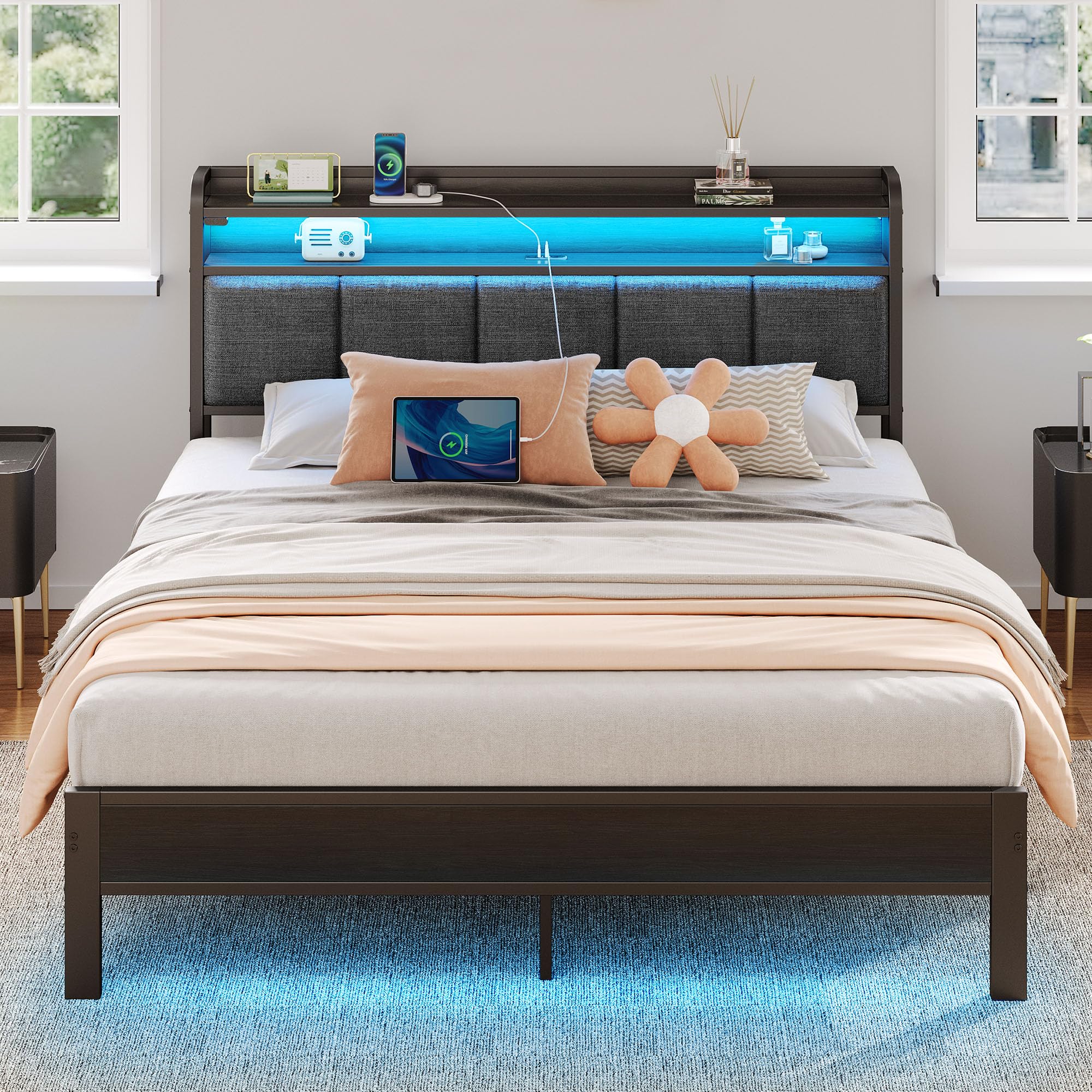 Hithos Queen Upholstered Led Bed Frame